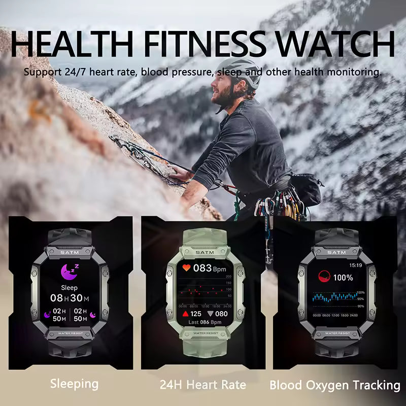 2025 New Outdoor Smart Watch Waterproof Blood Pressure Oxygen Heart Rate Health Fitness Monitor Men Women Sports Smartwatch