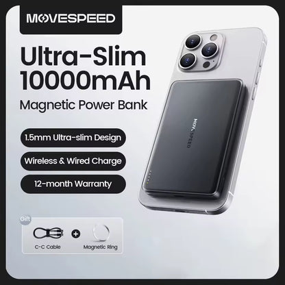 MOVESPEED S10 Slim Magnetic Power Bank 10000mAh PD20W Portable Charger Wireless External Battery
