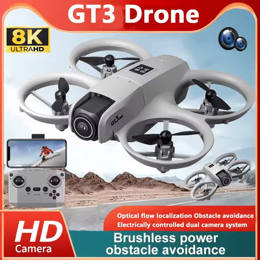 GT3 Mini With LED Foldable Drone GPS 8K HD Dual Camera Brushless Motor Obstacle Avoidance Foldable Quadcopter Dron RC Toys Gifts